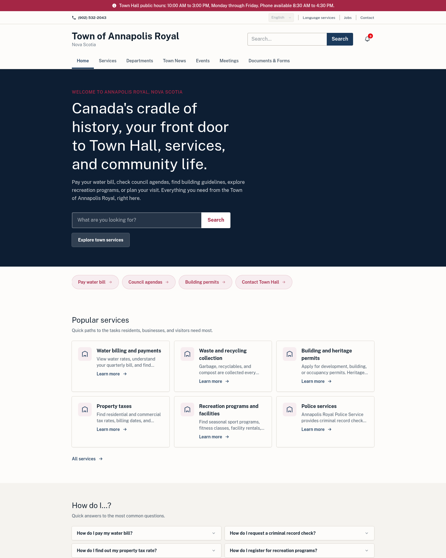 Annapolis Royal homepage on desktop